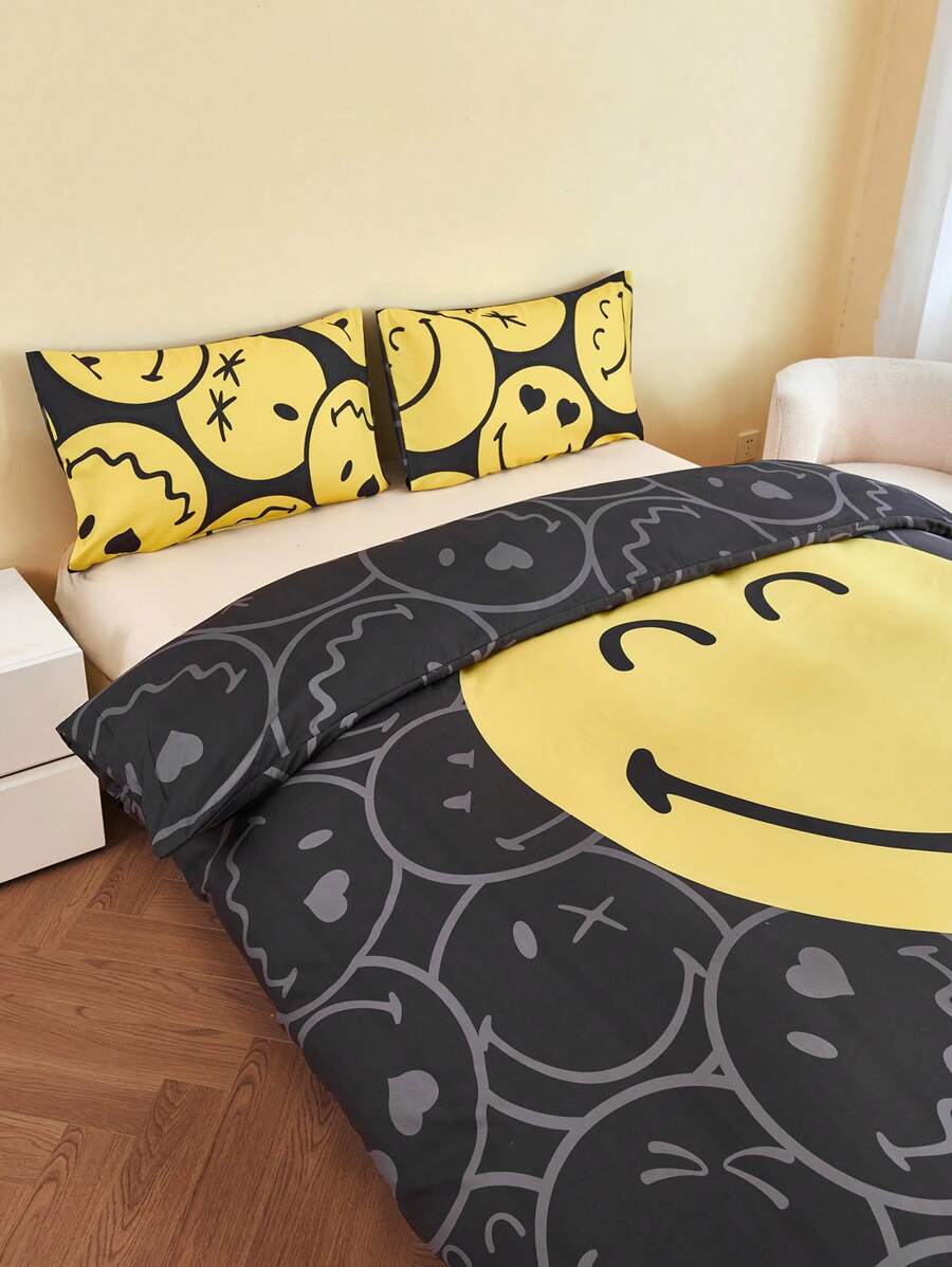 SmileyWorld® | SHEIN 卡通表情设计床上用品套件 - 彩色 - 查看 1