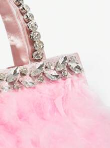 SHEIN ICON 女士手提包，时尚、简约、个性、百搭、甜美酷炫女孩、辣妹、千禧一代、街头风、人造羽毛、钻石，适合鸡尾酒会、派对、舞会、俱乐部、约会、生日、晚会、约会之夜 - 粉色 - 查看 5