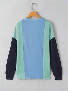 Áo thun nữ dáng rộng trễ vai họa tiết màu tương phản thường ngày, mùa xuân và mùa thu - Nhiều màu - Xem 2