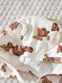 Cozy Pixies Ensemble de 5 pièces pour bébé fille: Bonnet en maille avec oreilles 3D d'ours de bande dessinée doux, bodies, bavoir, convient pour le printemps/automne, intérieur, extérieur, décontracté, fête du premier mois et autres occasions