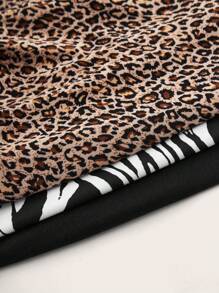 SHEIN EZwear 3pcs/Set Plus Size Women Leopard & Zebra Print Round Neck Long Sleeve Tight Casual T-Shirt Set, Suitable For Autumn/Winter - Multicolor - View 6