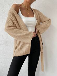 SHEIN Clasi Women's Solid Color Drop Shoulder Long Sleeve Loose Cardigan, Casual Style, Autumn/Winter
