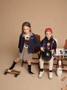 PrepCrw 年轻女孩经典格子复古裙，秋冬季休闲日常穿着 - 棕色 - 查看 4