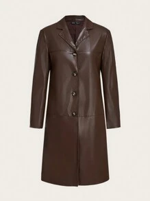 BizChic Women's Elegant Commuter Faux Leather Structured Long Trench Coat, Christmas Outfit - Coffee Brown - View 11