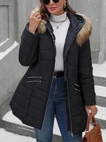 EMERY ROSE Vêtements d'hiver grande taille Manteau matelassé casual avec col moelleux à capuche