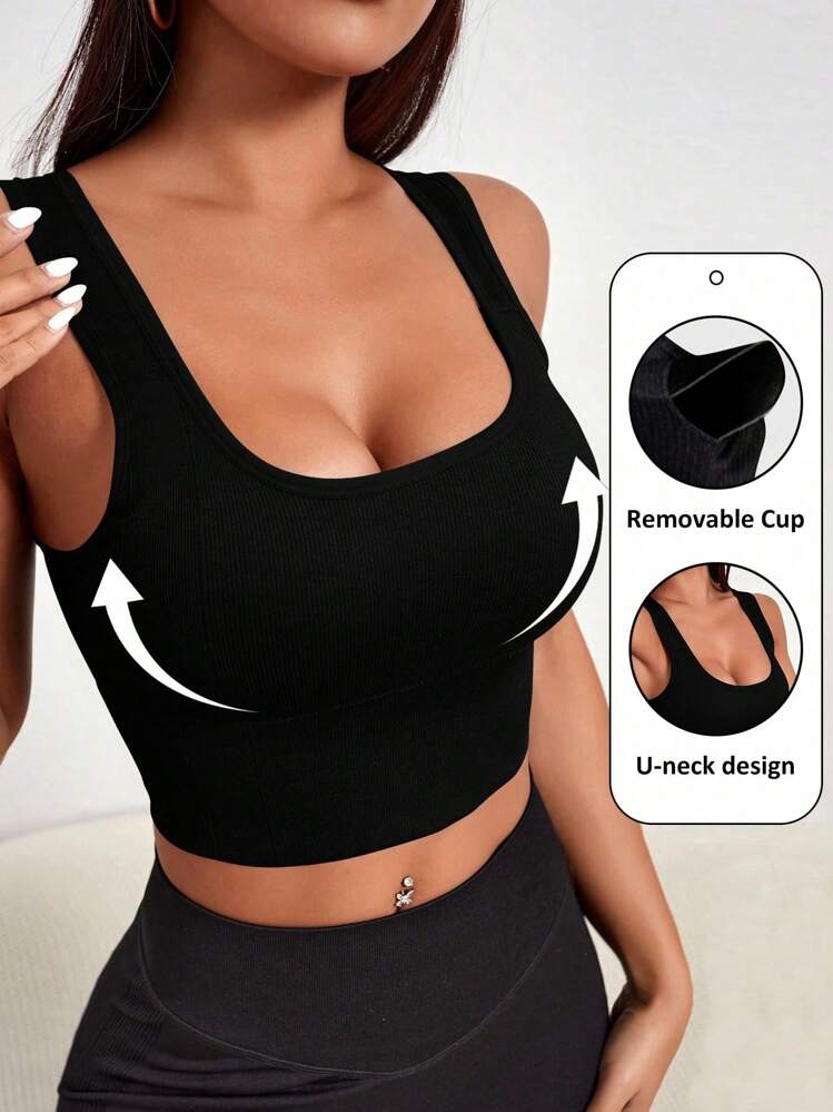 Easithlete 1pc Women's Removable Padded Seamless Sports Bra For Fall , With Lift Support