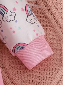 女婴彩虹印花长袖连帽连体衣，春秋新款 - 粉色 - 查看 6