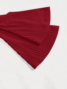 SHEIN MOD Váy len tay loe dệt kim gân trắng giản dị và đa năng dành cho nữ, mùa thu/đông - Đỏ - Xem 3