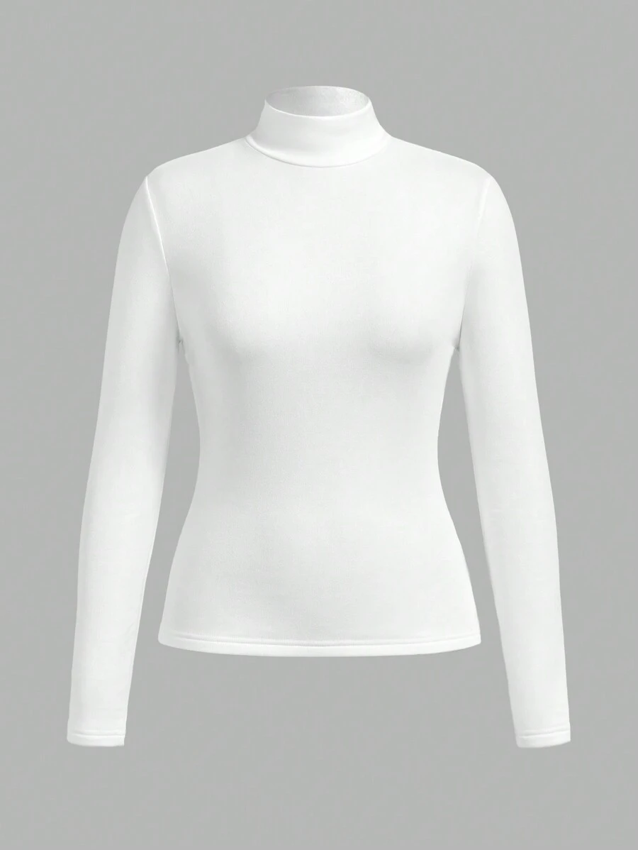 SHEIN BASICS 秋冬季基本款高领修身长袖纯色女式上衣，升级保暖内衬，时尚、休闲、舒适、百搭，不会显得臃肿