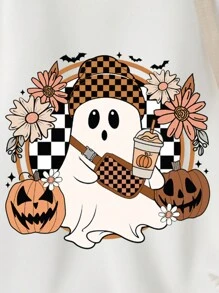sweat-shirt en molleton avec impression de dessin animé et floral, style casual pour préadolescentes. Automne / Hiver - Blanc - Voir 6