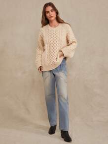 WESTFADE Cable-Knit Oversized Sweater - Cream - View 3