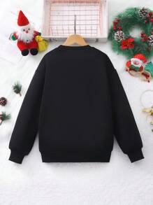 Tween Girl Christmas Snowman Print Sweatshirt - Black - View 2
