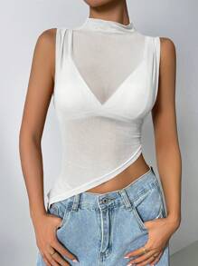 INAWLY 女士纯色简约休闲无袖不对称下摆背心