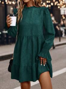 SHEIN LUNE Vestido holgado de manga larga con volantes y unicolor, estilo muñeca, para otoño
