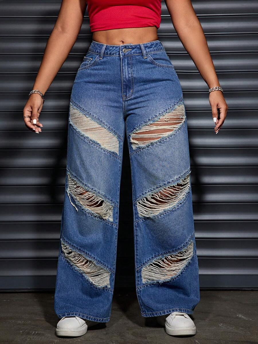 SHEIN SXY Vaqueros versátiles de estilo casual con bolsillos rasgados