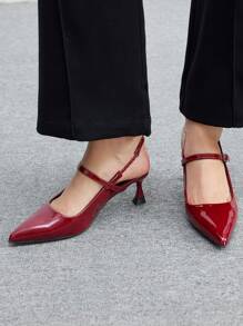 CUCCOO BIZCHIC 女士银色漆皮尖头细跟高跟鞋秋季 - 紅色 - 查看 3