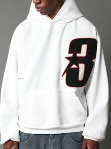 SUMWON Oversized Athletic Graphic Hoodie Sweatshirt Star Logo Casual Pullover Streetwear Fall Winter Loungewear Comfortable Daily Wear - White - View 3