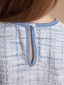 PrepCrw Young Girls Autumn Elegant Plaid Jacket And Dress Set - Blue - View 10