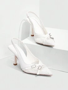 CUCCOO CHICEST 女士白色蕾丝尖头高跟鞋派对新娘结婚周年纪念鞋 - 白色 - 查看 1