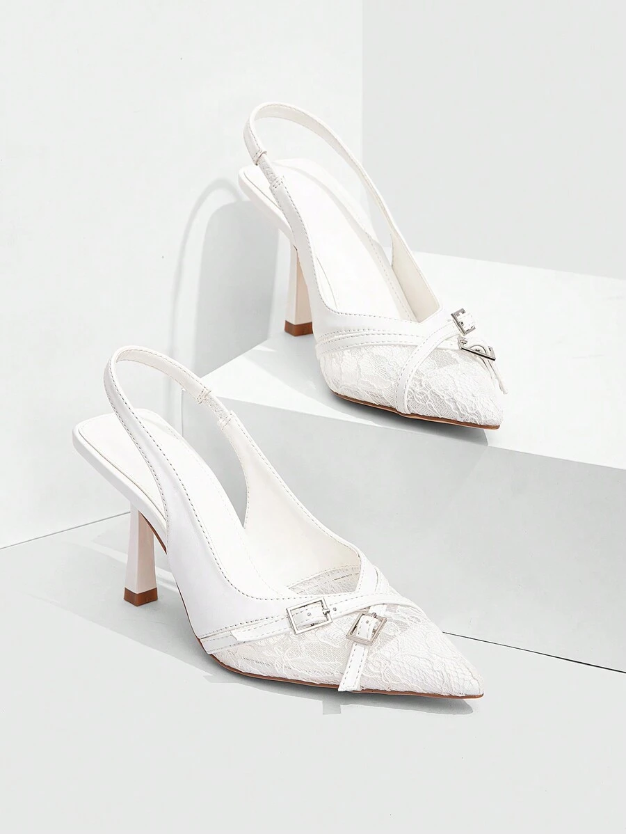 CUCCOO CHICEST 女士白色蕾丝尖头高跟鞋派对新娘结婚周年纪念鞋 - 白色 - 查看 1