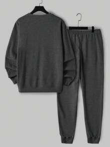 EURMUSE Men Bear Printed Regular Sweatshirt Set - Dark Grey - View 3