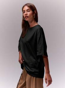 MUSERA Áo thun cổ tròn dáng rộng unisex, kiểu dáng thường ngày, phù hợp với mọi dịp như đi sân bay, đi học, thanh lịch, mùa xuân hè, ngày lễ. - màu đen - Xem 3