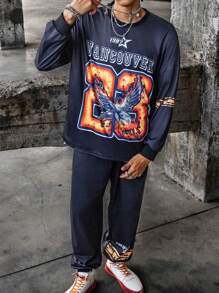 2pcs Teenage Boys Casual Plaid Pattern Hooded Sweatshirt And Long Pants Set - Black - View 1