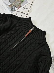 Jersey con cremallera de media cartera de manga larga de unicolor para hombres, otoño/invierno