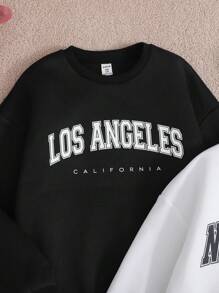 SHEIN Tween 女童白色/灰色/黑色休闲字母印花圆领长袖运动衫 3 件套 - 彩色 - 查看 6