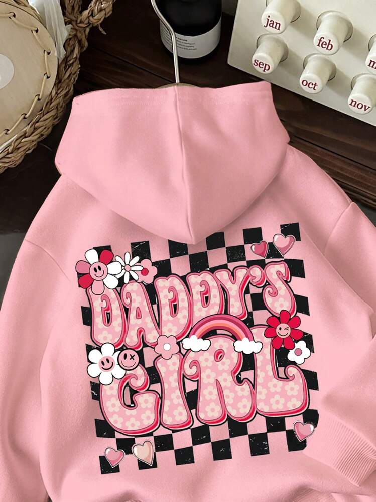 SHEIN Young Girls Casual & Comfy Loose Knit Hooded Long Sleeve Sweatshirt, Suitable For Autumn/Winter - Pink - View 4