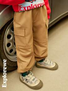 SHEIN Young Boy Outdoor Casual Khaki Multi-Pocket Cargo Pants With Cuffs, Suitable For Outdoor Leisure - Khaki - View 4