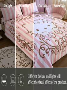 HELLO KITTY AND FRIENDS | SHEIN 卡通条纹印花床上用品套件 - 彩色 - 查看 5