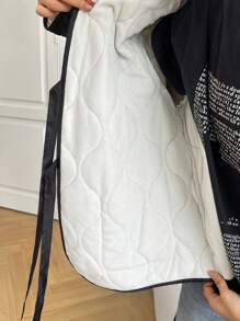 SHEIN EZwear Plus Size Women Warm Padded Jacket, Cold Weather Thermal Quilted Coat, Fall/Autumn Black Padded Outerwear