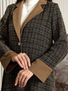 Al Najma 优雅拼色翻领格子长袍，秋冬季，优雅开放式长袍，适合休闲日常/旅行/度假，朴素的长袖阿拉伯长袍 - 棕色 - 查看 7