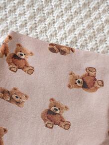 Cozy Pixies Ensemble de 5 pièces pour bébé fille: Bonnet en maille avec oreilles 3D d'ours de bande dessinée doux, bodies, bavoir, convient pour le printemps/automne, intérieur, extérieur, décontracté, fête du premier mois et autres occasions