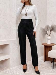 EMERY ROSE 秋冬女式高腰条纹直筒优雅工作裤