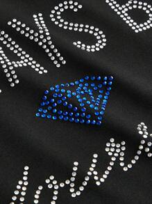 Marilyn Monroe X SHEIN Tween Girl Rhinestone English Letter Black Tight Tee