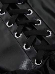 SHEIN MOD Vestido evasé de manga abullonada con parches de gasa negra y cintura de PU, vestido semiformal, ropa de mujer de otoño, vestido con volantes, vestido formal, vestidos de regreso a clases, vestido de graduación, vestido renacentista, conjuntos de mujer para crucero, estilo fairy core, estilo cottage core, ropa, conjunto de los años 90