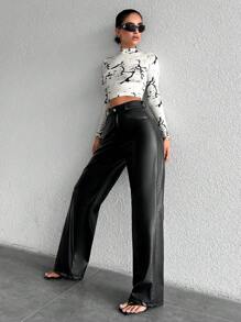 RueChic High Waist Contrast Piping Straight Leg Jeans - Black - View 3