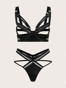 Empress Envy 2pcs Sexy Lingerie Set - Elastic Hollow Out Bondage Design Women Sexy Underwear