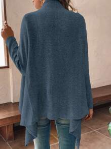 SHEIN LUNE Cárdigan asimétrico de manga larga con cuello caído, cruce, envoltorio y decoración con flecos, unicolor