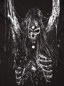 Manfinity LEGND 男士骷髅印花休闲时尚长袖衬衫，秋季