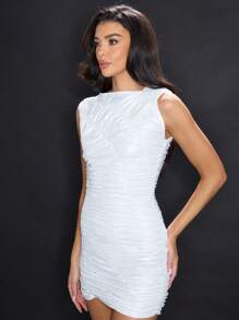 MUSERA CLUB Ruched Mini Dress Sexy Cute Spring Summer Party Going Out Vacation Winter - Silver - View 2