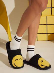 SmileyWorld® | SHEIN Plush Slip-On Slippers For Women