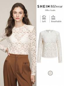 BizChic Blusa elegante para mujer de manga larga, transparente con encaje, adecuada para fiestas de Navidad