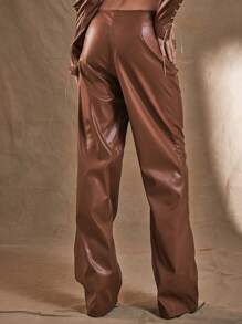 MUSERA WESTERN Lace Up Side Straight Leg Trousers Boho Summer Cute Festival Party Club Chic Elegant - Brown - View 4