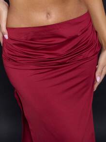 MUSERA 垂褶腰身性感修身长裙，优雅夏日派对必备 - 酒紅色 - 查看 5