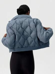 VARSITIE High Collar Long Sleeve Warm Basics Women Sports Winter Coats - Grey - View 2