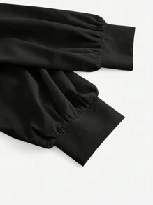 SHEIN MOD Blouse cache-cœur à manches lanternes pour femmes grande taille - Noir - Voir 3