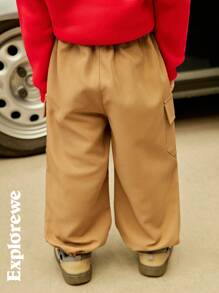 SHEIN Young Boy Outdoor Casual Khaki Multi-Pocket Cargo Pants With Cuffs, Suitable For Outdoor Leisure - Khaki - View 7